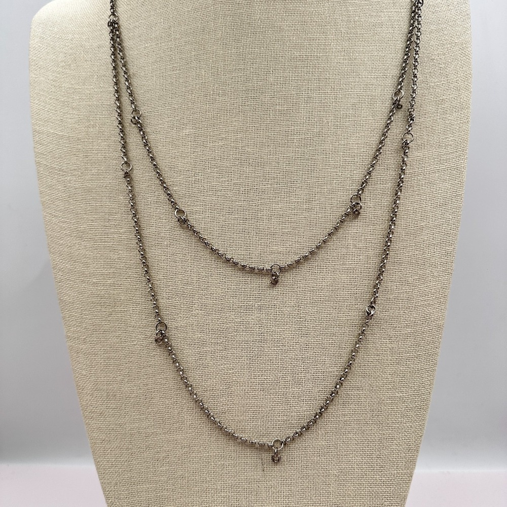Vintage 90s Silver Tone Double Strand Rolo Chain Necklace Y2K Minimalist